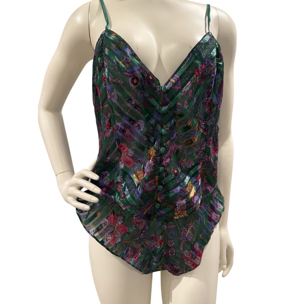 Green Floral Sexy Teddy Set Sz Medium Vintage Victorias Secret Gold Label